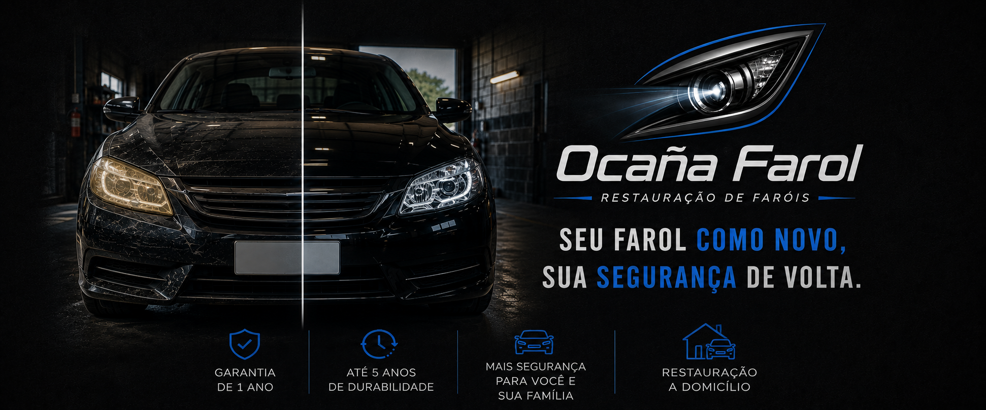 Antes e depois da restauração de farol realizada pela Ocaña Farol